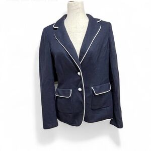 Banana Republic Womens Navy‎ Piped Navy Wool Blend Nautical Preppy Blazer Size 8